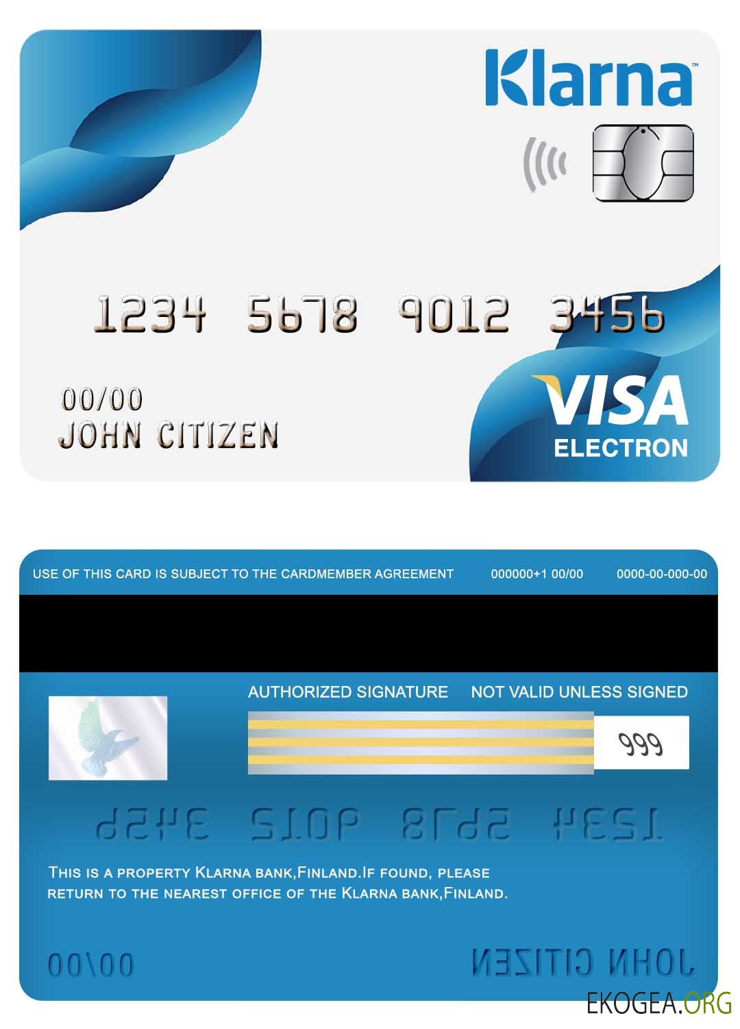 Carte électronique visa de la banque Klarna en Finlande